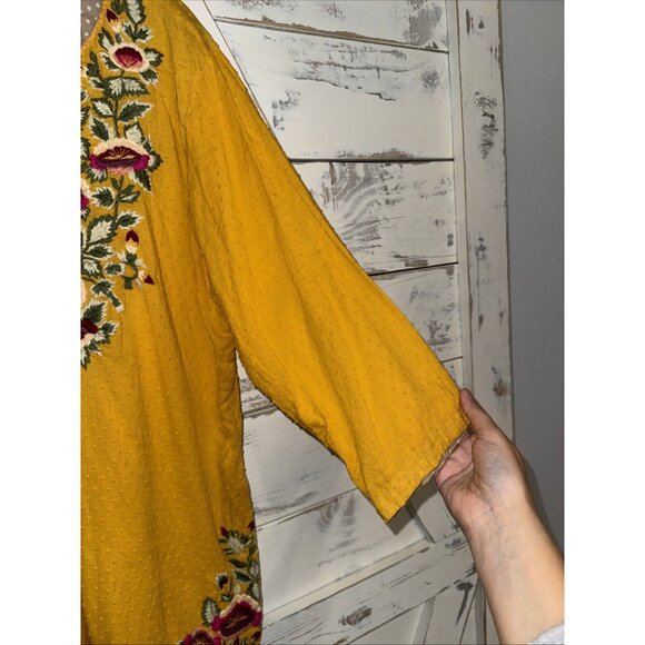 Ritu Kumar Embroidered Dress Kurta Size M Yellow Floral Boho Festival Resort - Picture 6 of 11